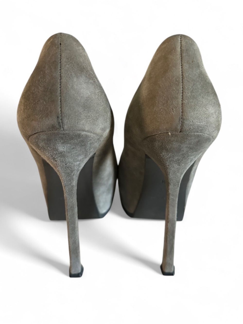YSL Olive Suede Platform Pumps with Patent Toe - Picture 2 of 10